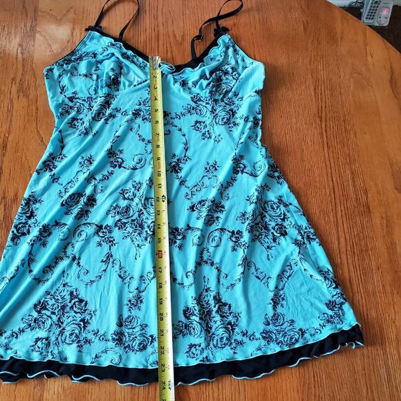 Linea Donatella Black Blue Floral Slip Night Gown V-neck Ruffled Hem Large - Picture 14 of 16